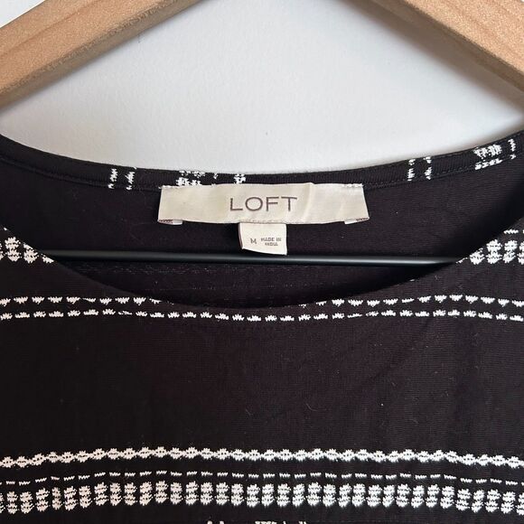 Loft Black White Trapeze Dot Stripe Swing Dress Size Medium - Picture 3 of 5